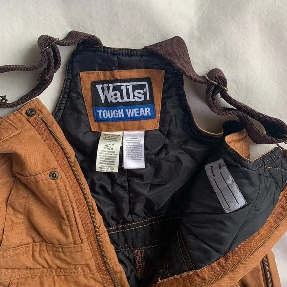 Walls Insulated Bib Overalls Canvas Youth Medium Tough Wear Brown - Picture 3 of 8